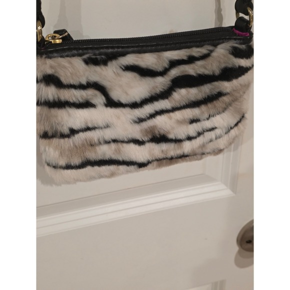 Juicy Couture Faux Fur Tiger Print Crossbody Bag Black White Gold Accent - Picture 3 of 8